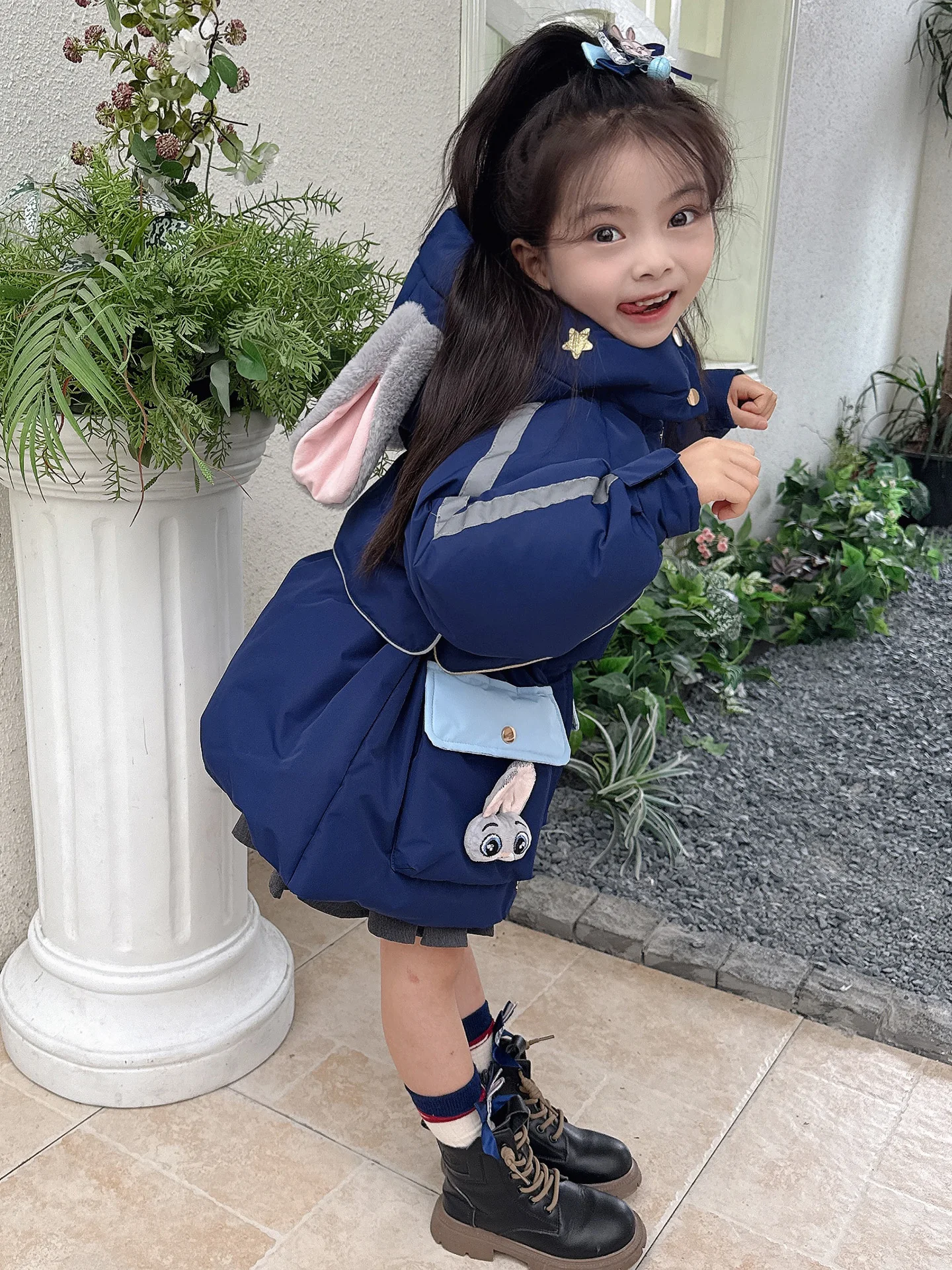 Thiened Warm Du ダウン フード付きジャケット ラビット ポリスオフィサー ニューナショナル スタンド 90 ホワイト ダウン フェザー ミドル丈コート f...