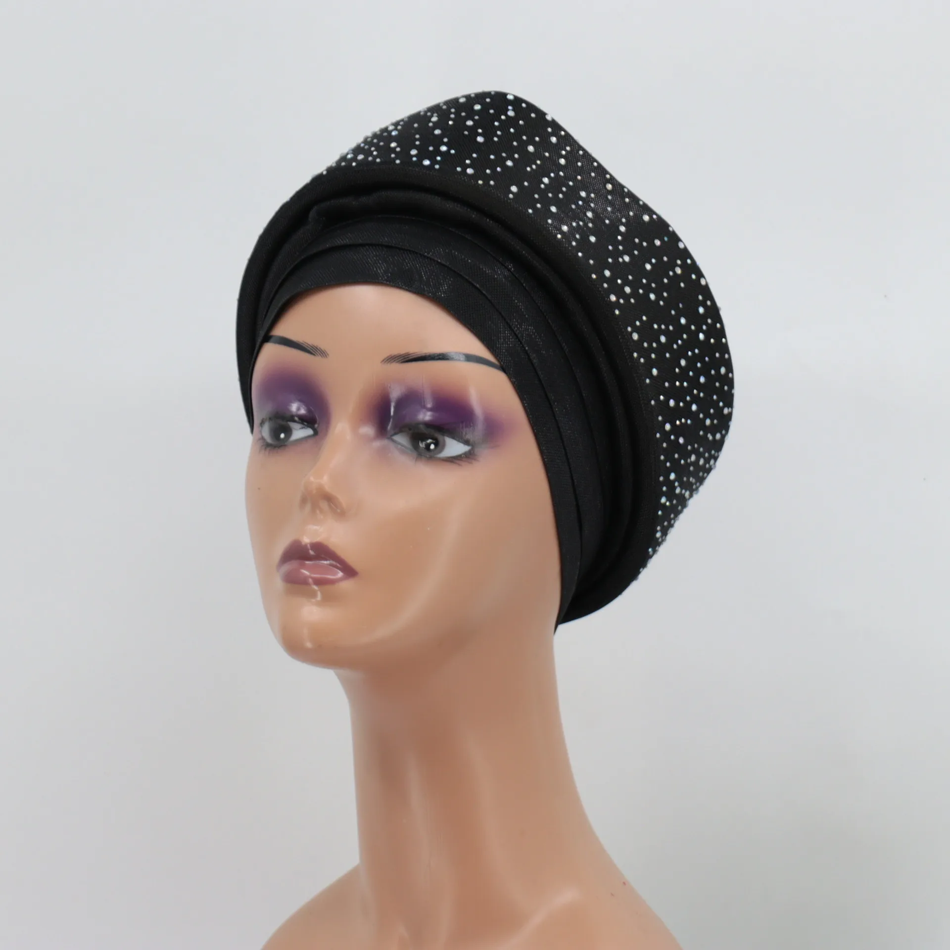 Already Made African Headtie Turban Cap Nigeria Party Headgear Female Head Wraps Pleated Auto Gele Cap Muslim Headpiece