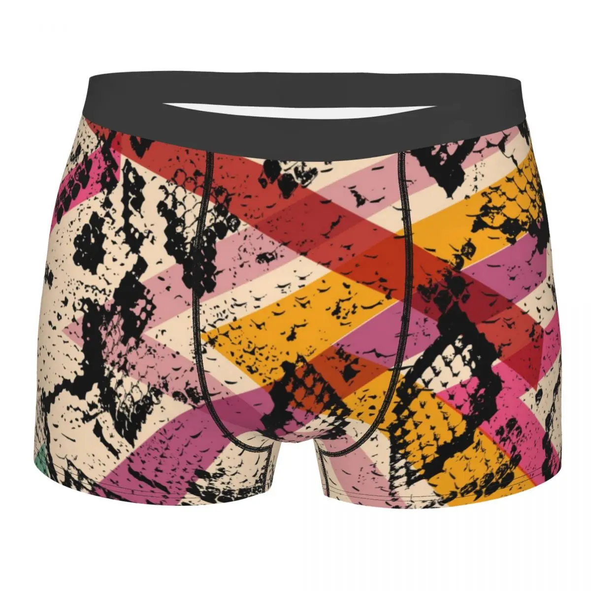 

Mens Boxer Sexy Underwear Soft Long boxershorts Snake Skin Black Magenta Print Underpants Male Panties