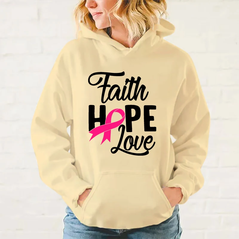 Autumn And Winter Popular Breast Cancer Awareness Faith Hope Love Printed Hooded Hoodies For Women Coat Fashion Plus Size Tops