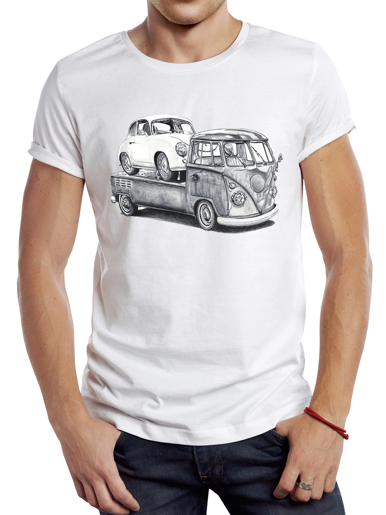 

FPACE Vintage Car On Old Campervan Printed Men T Shirt Graphic Sport Cloth Retro Casual Tops Hipster Tee