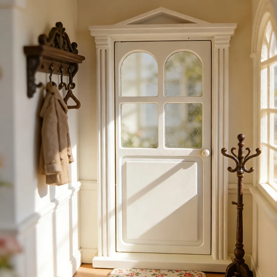 

1:12 Scale Dollhouse Miniature Vintage Door, Wooden European Style Front Door, Unpainted Furniture for Diorama Building & Decor