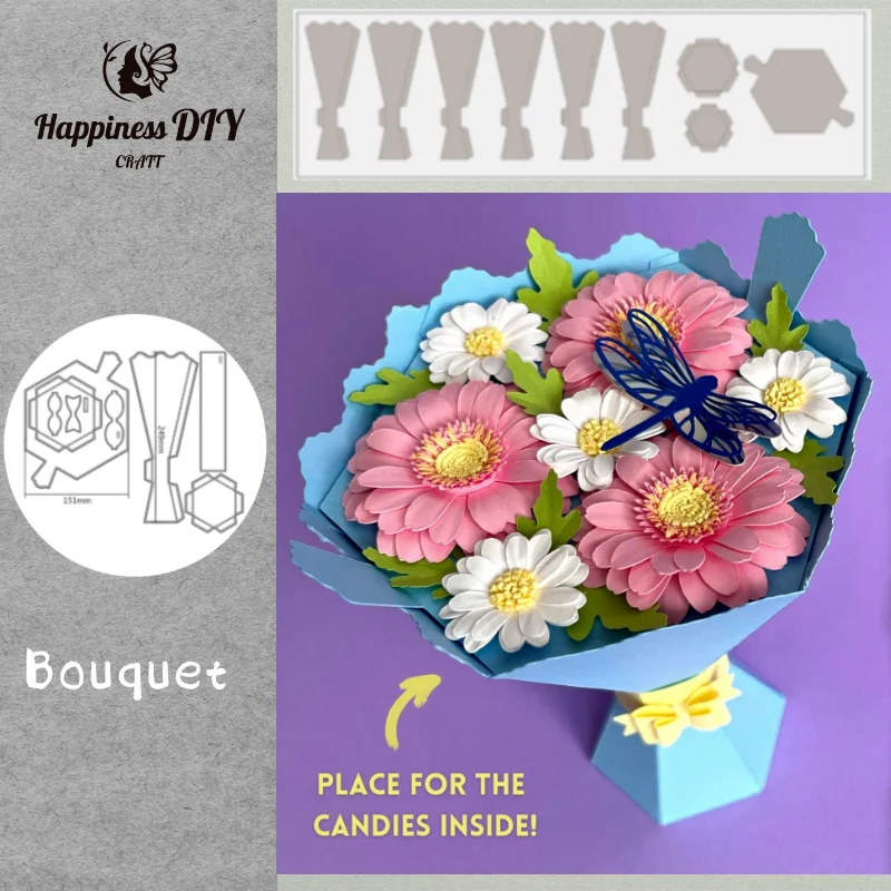 2024 Chrysanthemum Paper Flower Bouque Candy Gift Box Metal Cutting Dies for DIY Scrapbooking Cards Decorative Crafts Embossing