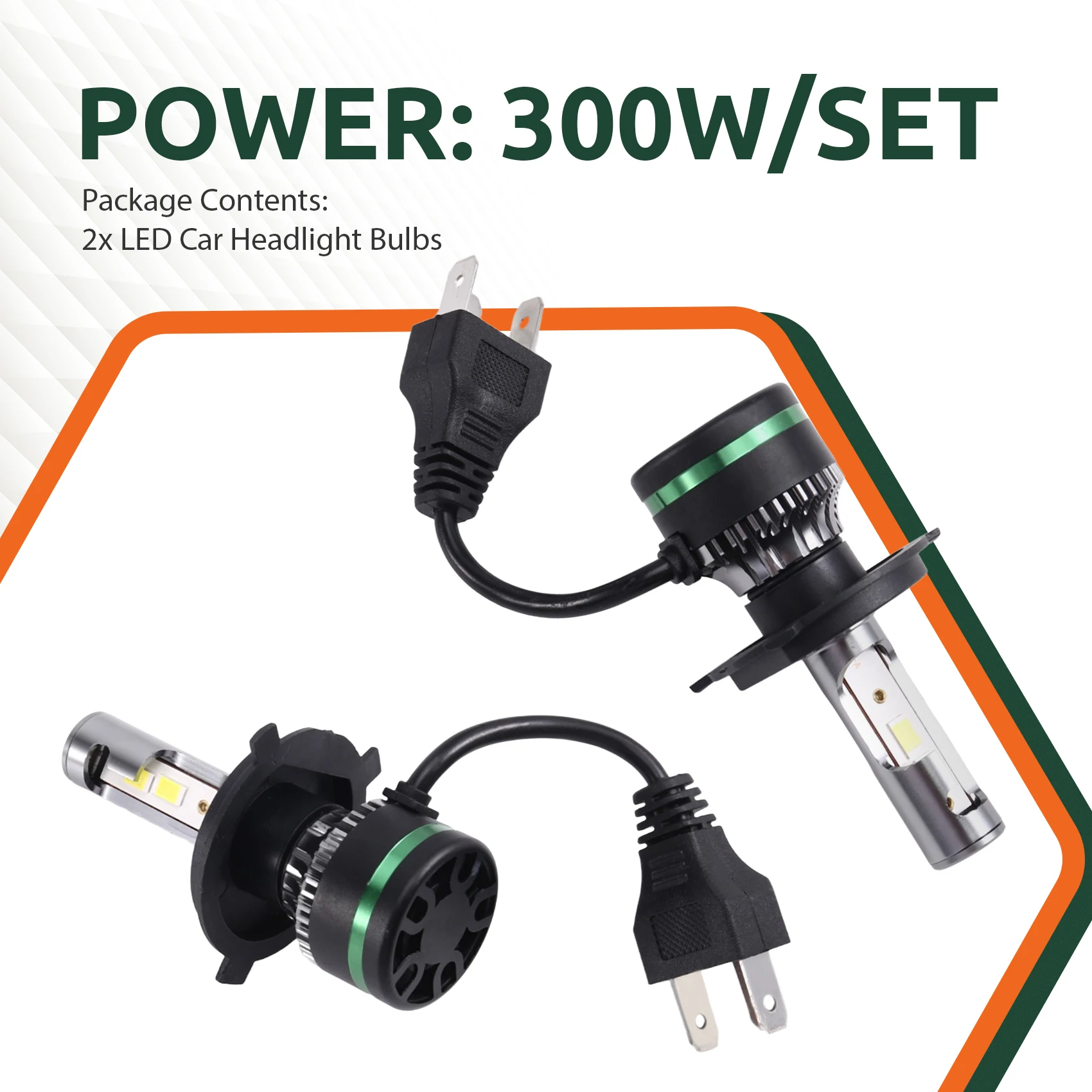 A95E-Auto LED Light Car Headlight 6000K 300W 30000LM H4 1 Pair Lamp Turbo Fog Light Bulbs 12V