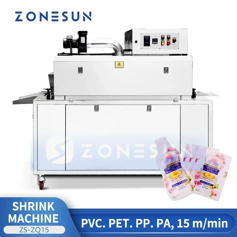 ZONESUN ZS-ZQ15 Industrial Steam Shrink Sleeve Tunnel Machine 1800BPH Automatic Bottle Label Thermal Shrink Packager