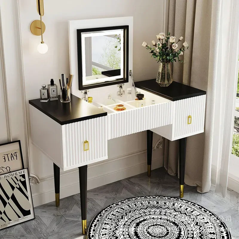 New Custom Dresser Set with Clamshell Mirror LED Light for Customizable Storage Space and 2 Drawers