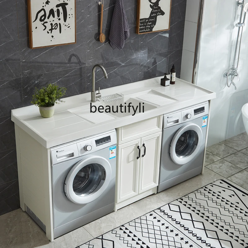 Double Washing Machine Alumimum Balcony Laundry Drying Cabinet Pool Hand Washing Cabinet Combination