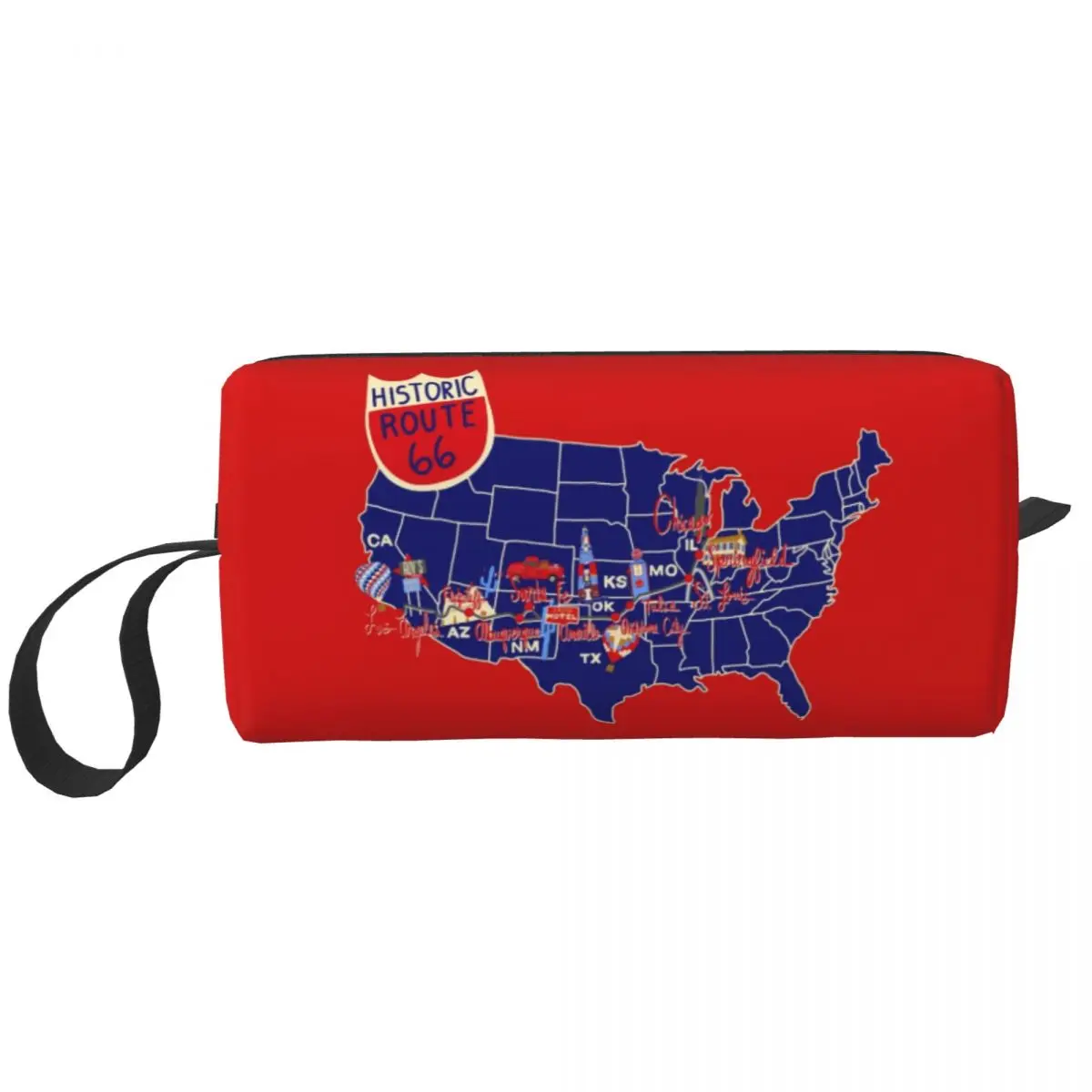 Historic Route 66 Map Makeup Bag Women Travel Cosmetic Organizer Fashion USA Highways Storage Toiletry Bags