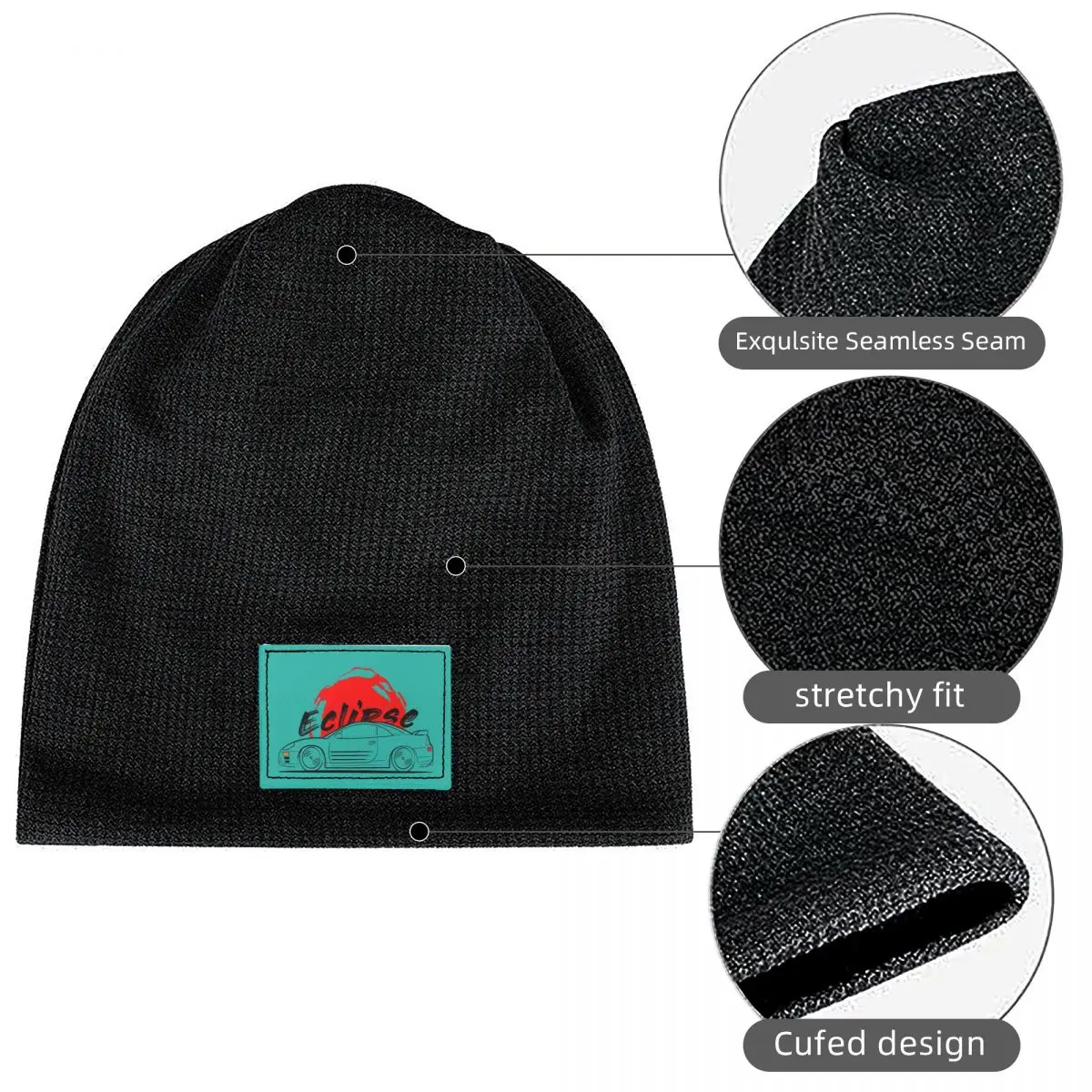Eclipse 3 3G ECLIPSE Waffle Knit Fleece Lined Beanie with PU Leather Patch Unisex Warm Winter Soft Cap