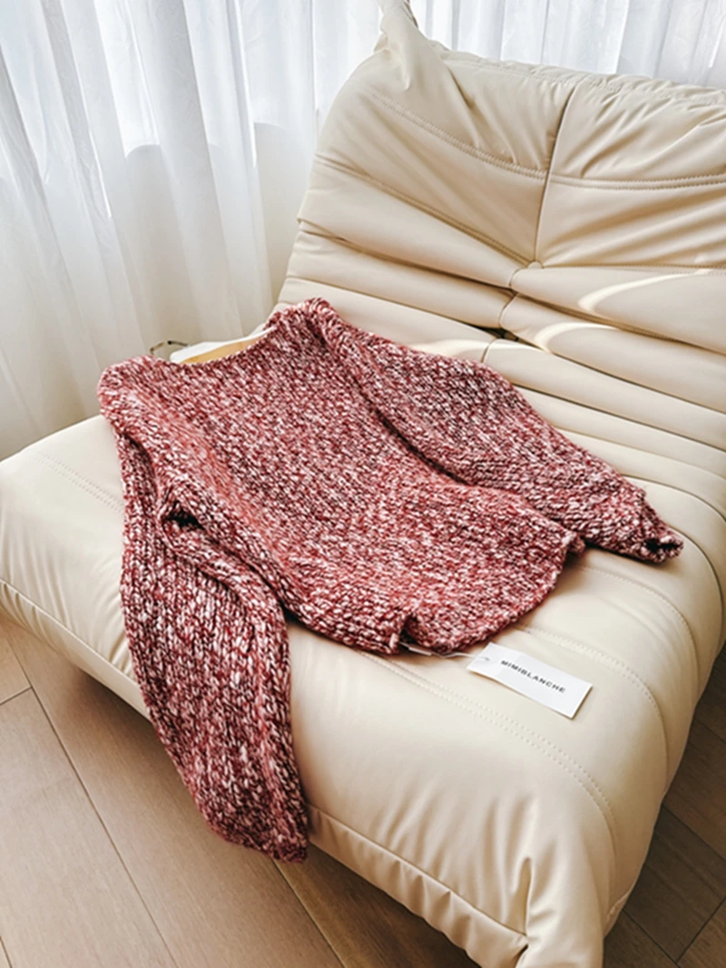 

Французский свободный женский вязаный шерстяной свитер-кардиган для дома, с длинными рукавами, круглым вырезом, мягкий и уютный, из смесовой шерсти альпака