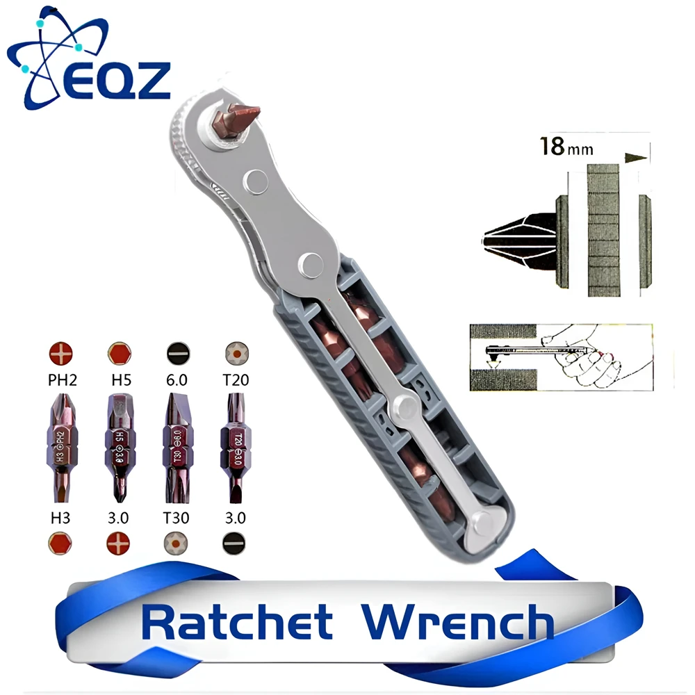 Bidirectional Ratchet Screwdriver Set Right Angle Household Multifunctional Wrench Cross Slotted Portable Short Screwdriver