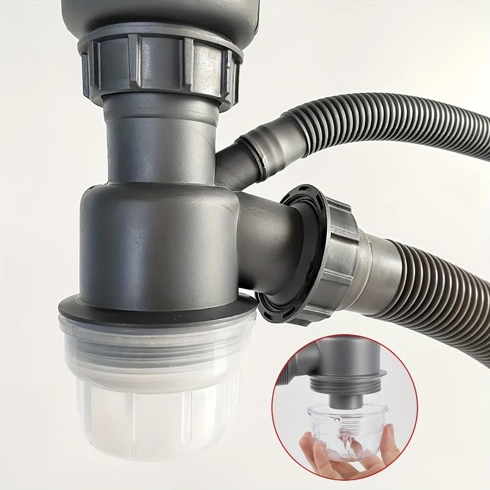 Sus304 Stainless Steel Kitchen Sink Drain Kit, with Removable Transparent Filter Cup, Stainless Steel Single Sink Drainer, 110mm Universal Diameter, Includes Overflow Pipe, Single Sink Drainage System