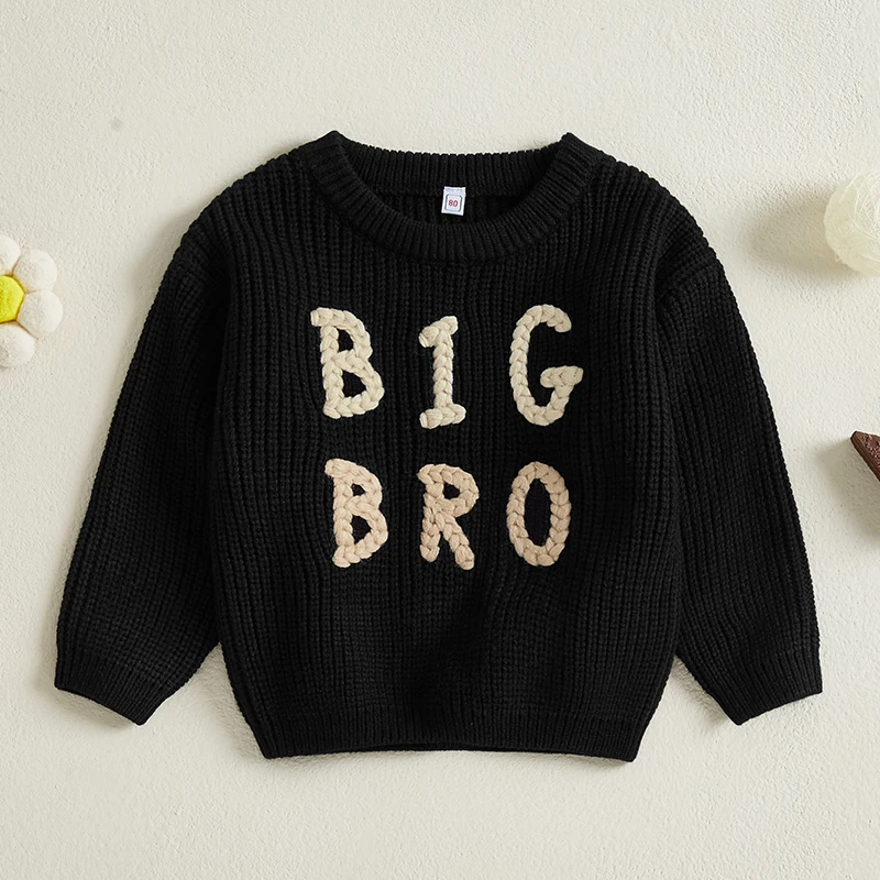 Kids Baby Boy Sweaters Fashion Letter Embroidery Long Sleeve Round Neck Knit Pullovers Infants Fall Winter Warm Jumper Tops