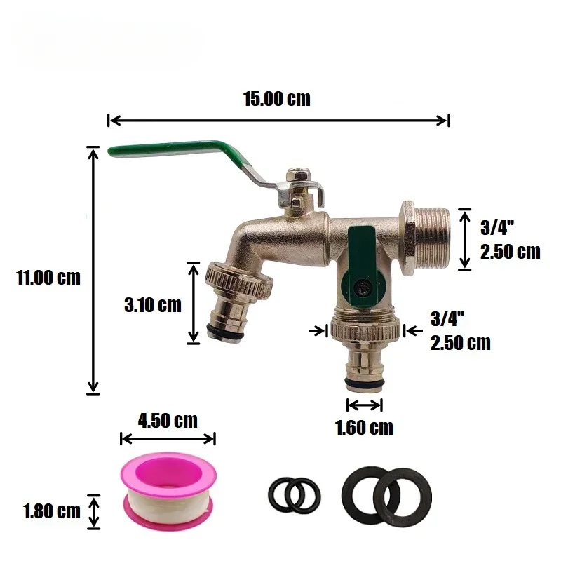 3/4 gardening zinc alloy faucet with one in and two out dual nipple faucet