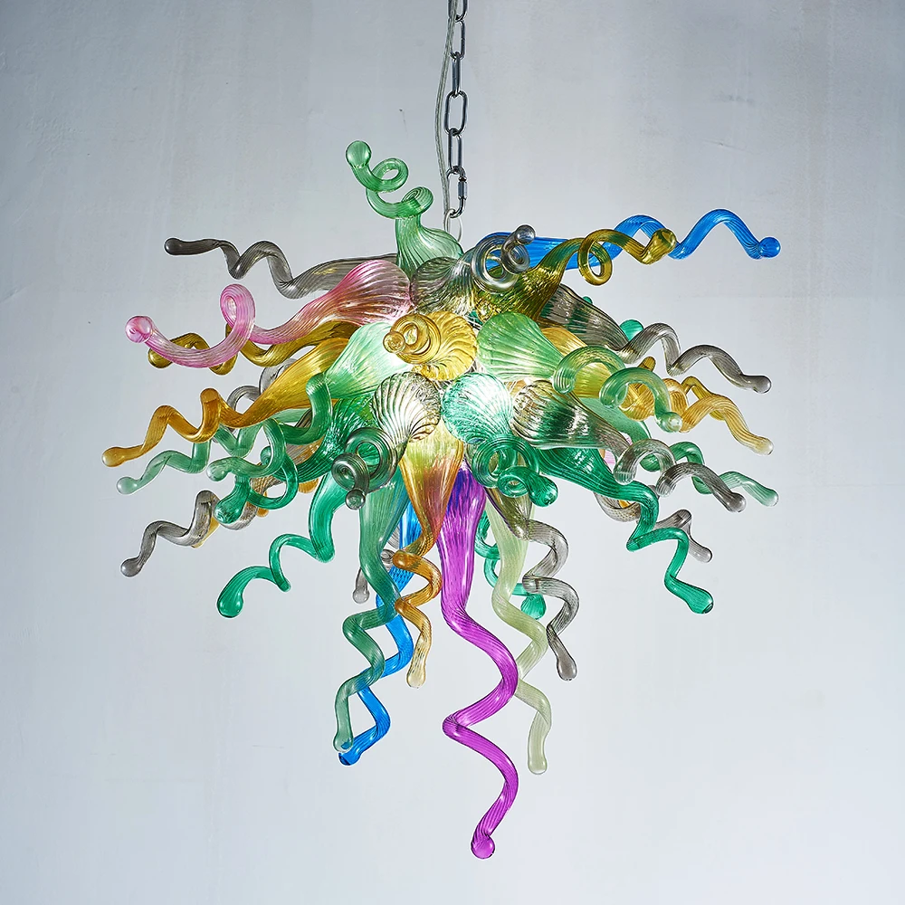 Longree Art Purple Green Hand Blown Glass Chandeliers Hanging Home Pendant Light Fixture for Kitchen Bedroom Dining Living Room