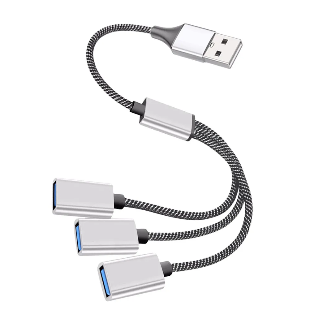 

USB-кабель-разветвитель на 1-3 порта, серебристый, многопортовый USB-хаб для ноутбуков и компьютеров, для передачи данных и питания