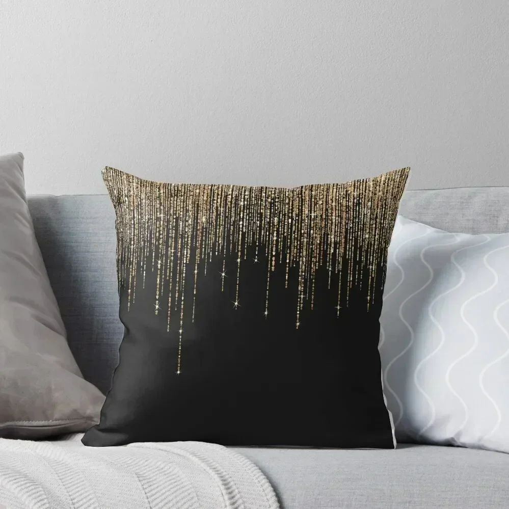 

Luxury Chic Black Gold Sparkly Glitter Fringe Throw Pillow bed pillows christmas supplies pillow