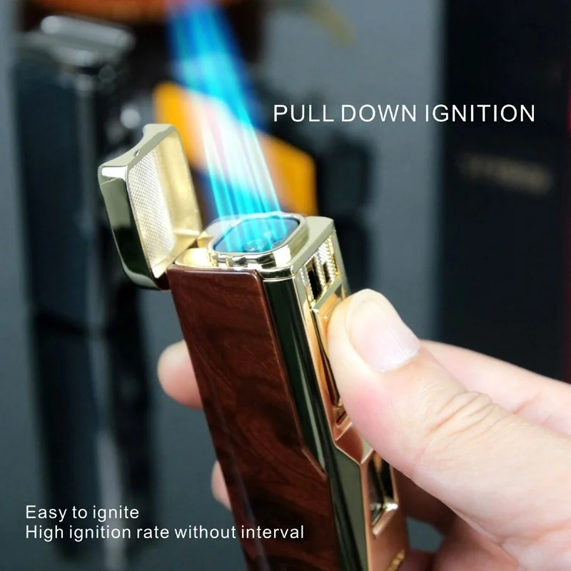 

Four Fire Direct High Power Cigar Lighter Visible Windows With Cigar Knife Alloy Material Portable Windproof Inflatable Lighter