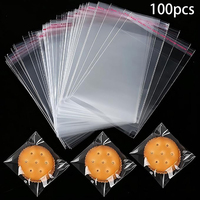 100pcs/set Biscuit Snack Packaging Bags Self-Sealing Transparent Plastic Bags Disposable Adhesive Seal Bags for Food Storage