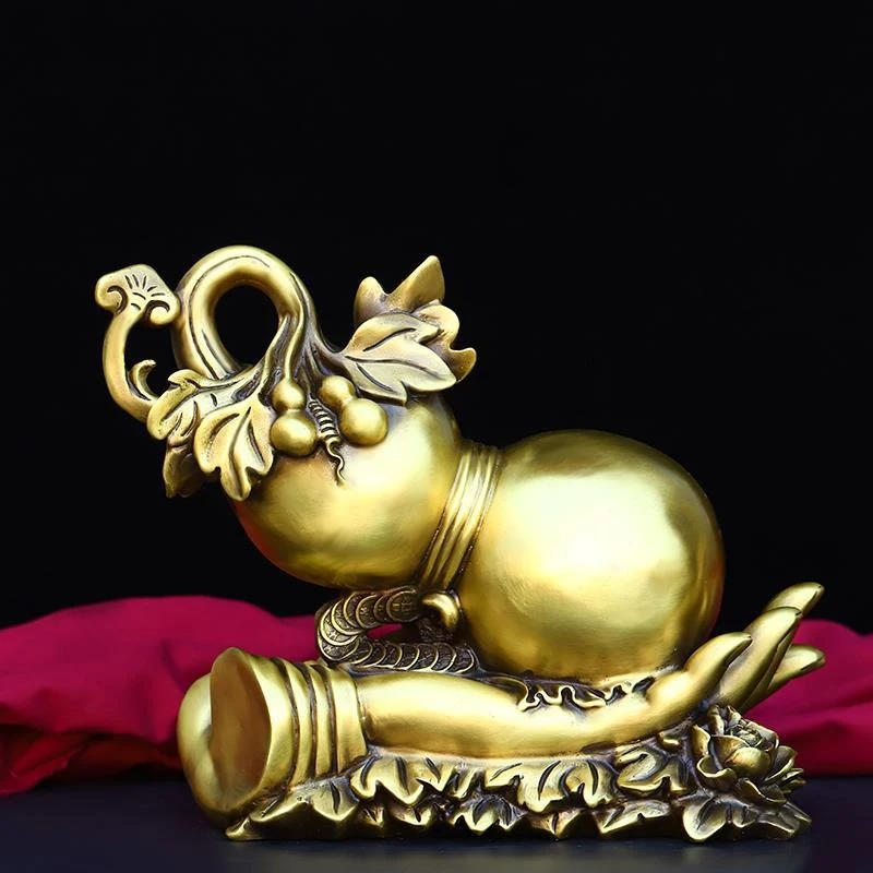 Copper Fortune Gourd Ornament Holding In Hand, Decorative Item For Living Room And Office