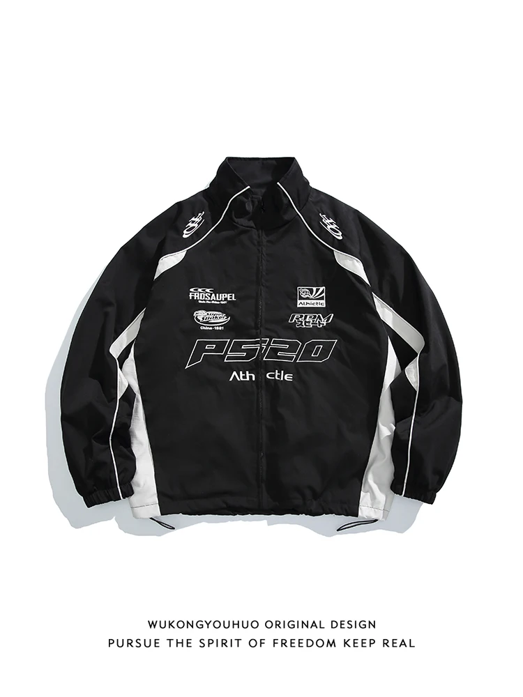 

Американская модная брендовая гоночная куртка с вышивкой букв, мужская свободная спортивная куртка с воротником-стойкой для пар