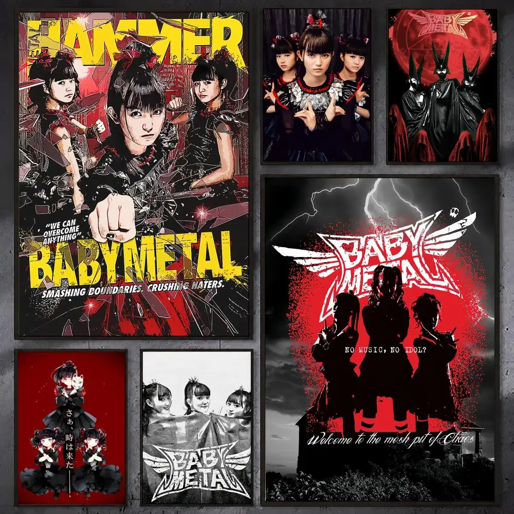 B-Babymetal Rock Band Poster Waterproof Sticky Wall Art Print For Bedroom Living Room Hallway Bar Home Decor