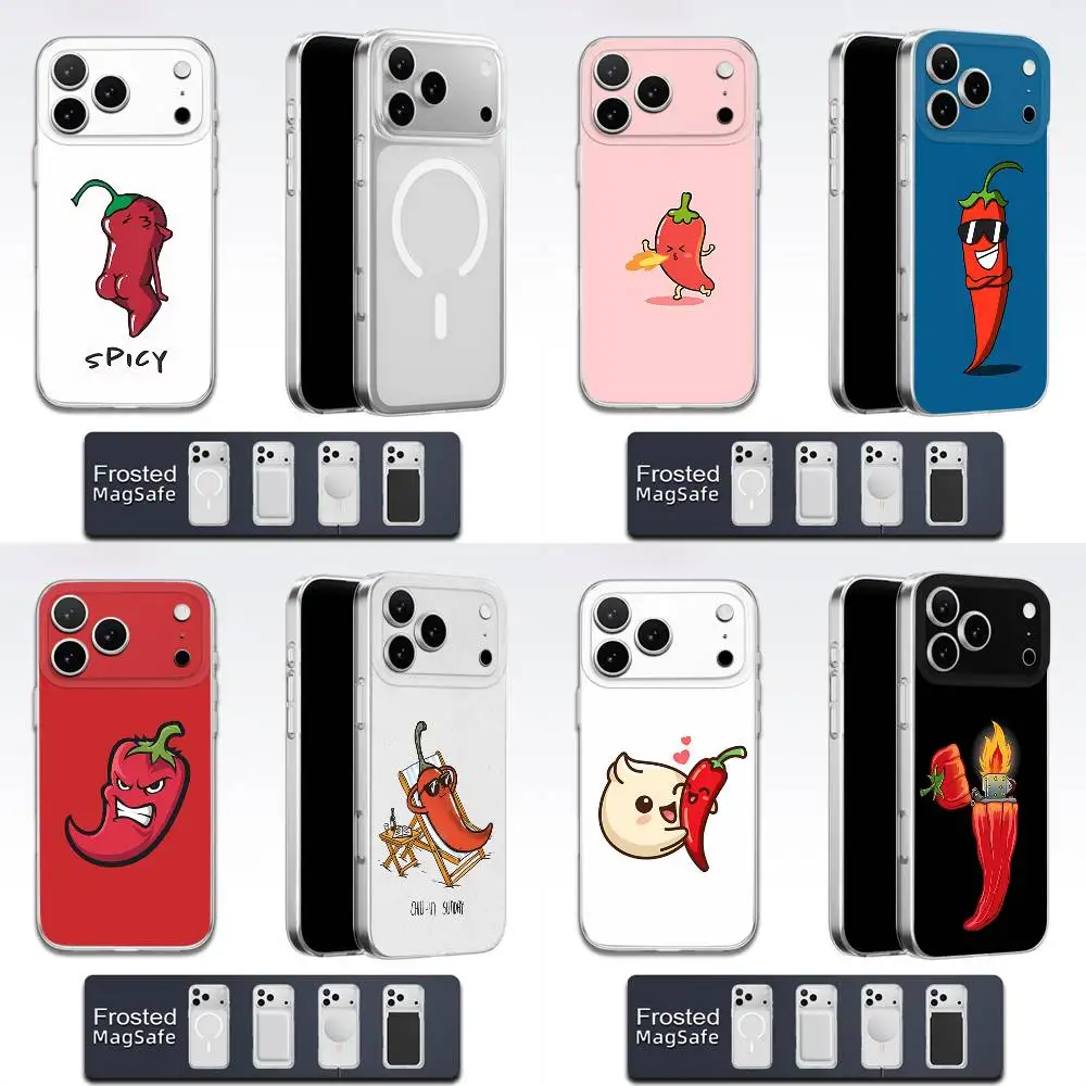 

Cartoon Funny Chili Red Phone Case For iPhone 17,16,15,14,13,12,11,Pro,Max,Plus,E,Air,Mini Magsafe Transparent