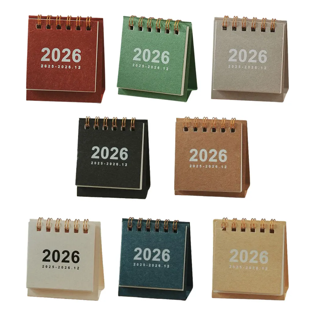 

8pcs Mini Desk Calendar Daily Stand Schedule Metal Flip Page Portable Small Monthly Workspace Organizer Tent Desk Pad