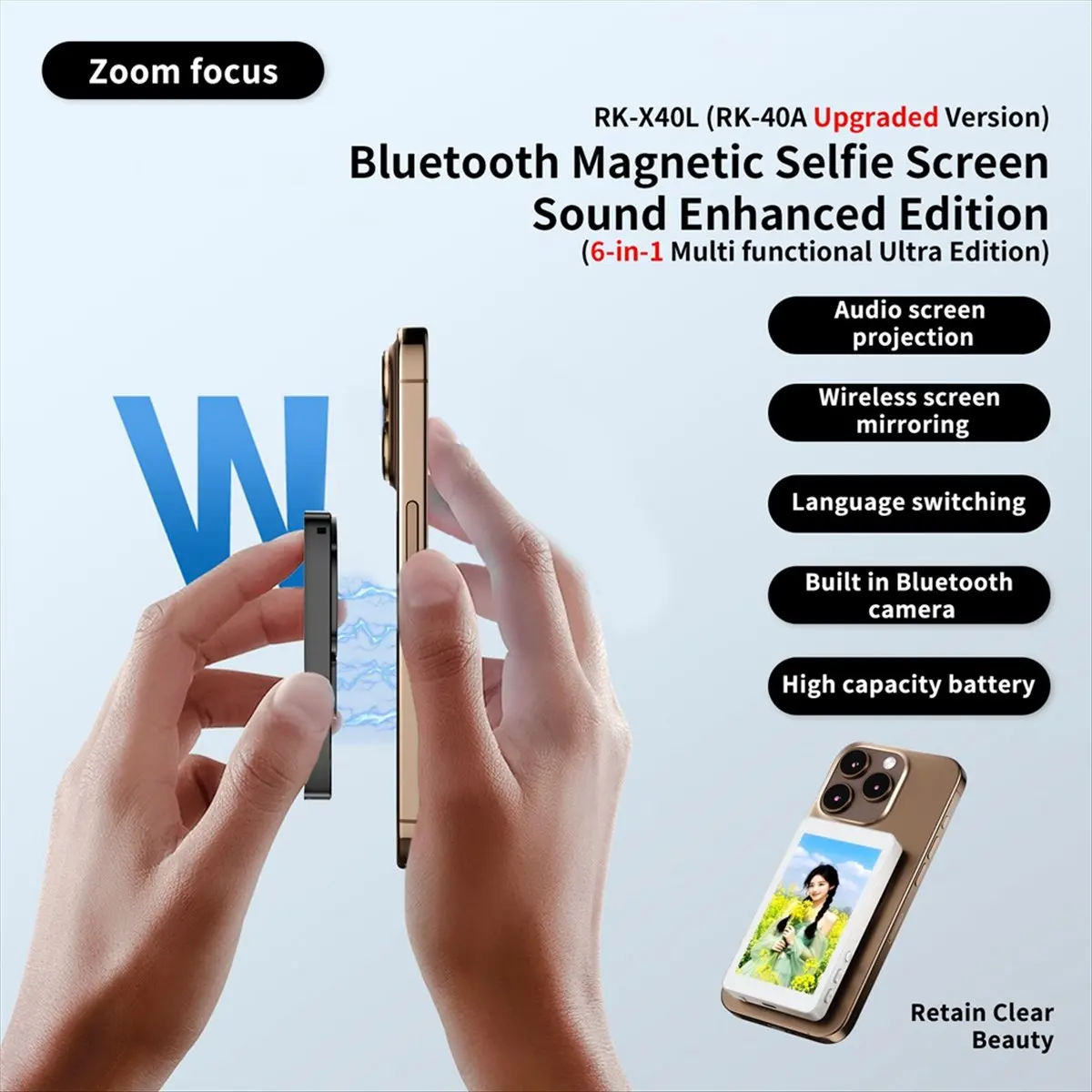 Magnetic Phone Selfie Monitor Screen Phone Rear Camera Self-Timer for Live Streaming Video Recording for Android