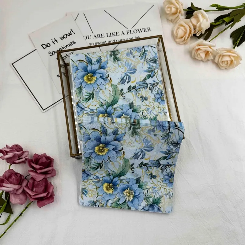 20 piezas/Pac-servilletas de papel cuadradas con estampado de flores púrpuras, ajuste de mesa, vasos de vino, servilletas de papel decorativas