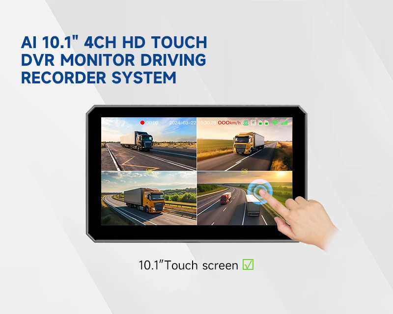 SD/HDD Touch 10.1 Inch 4CH Blind Spot BSD Alarm Truck Bus RV Onboard DVR Monitor with AHD 1080P Parking Backup Rear Cameras