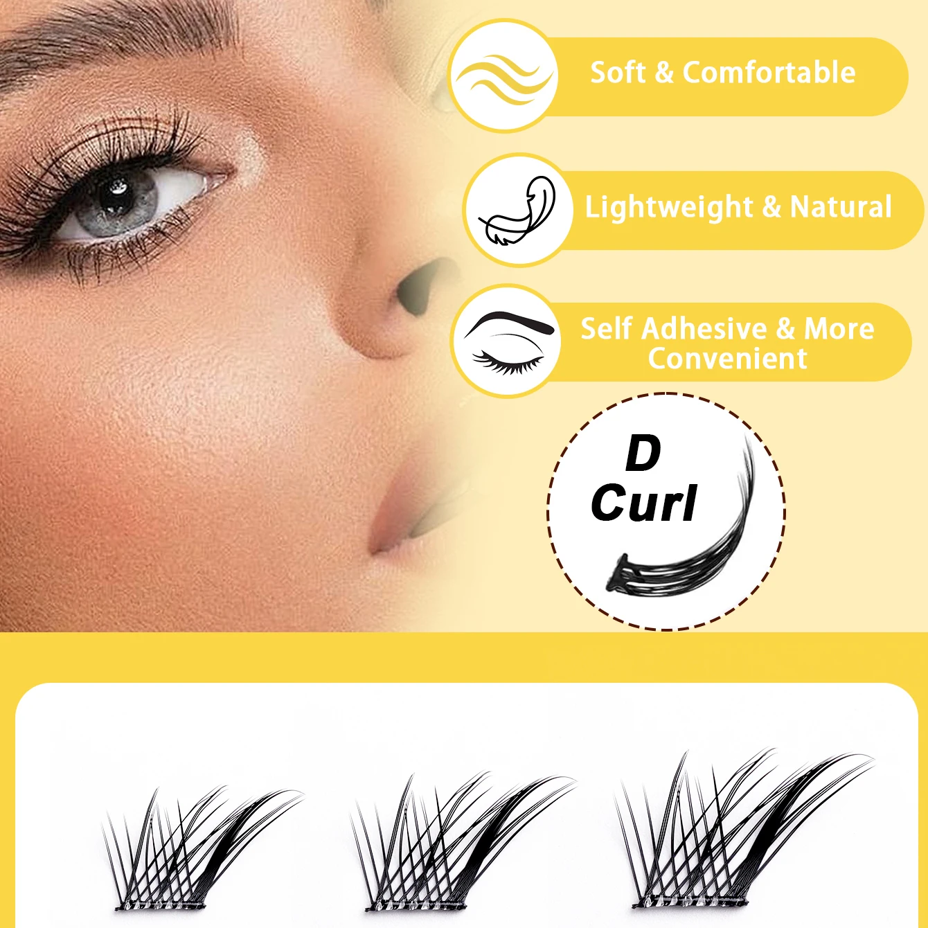 Ciglia finte autoadesive senza colla necessaria, ciglia soffici occhio di volpe Estensioni segmentate riutilizzabili fai-da-te per un aspetto naturale quotidiano