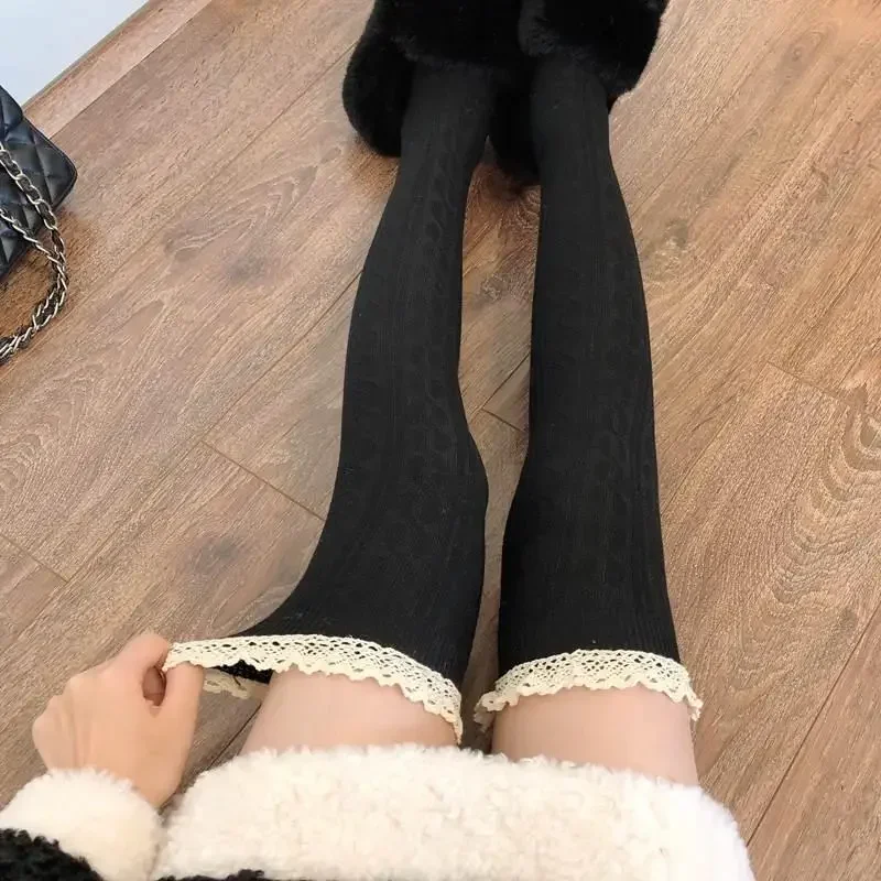 Lolita Ladies Girls Warm Socks Sexy Lace Knee High Stockings Women Over Knee Thigh High Over The Knee Stocking Boot Socks