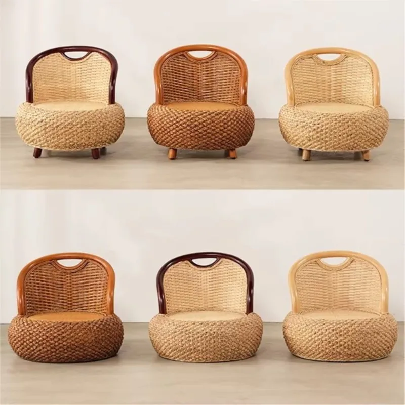 MOMO Tembel Sandalye Ev Balkon Küçük Tabure Oturma Odası Kanepe Sandalye Yuvarlak Tabure Ev Japon Rattan Tatami Arkalığı Futon