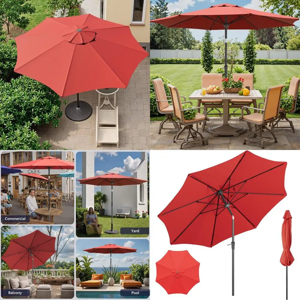 

Уличный зонт для патио с кнопочным механизмом наклона и ручкой, 8 спиц, в рыночном стиле