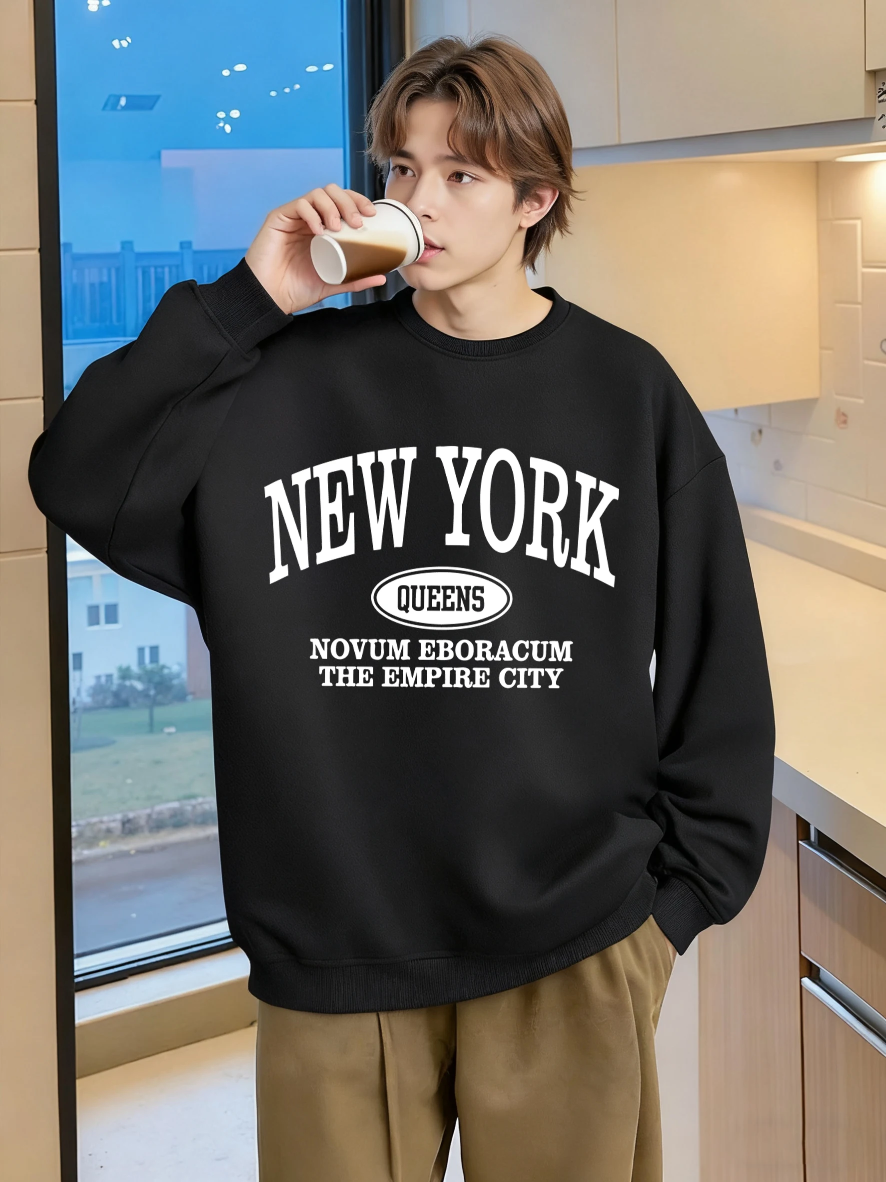 New York Novum Eboracum Print Sweatshirt Männer Herbst Oversize Vintage Kleiden Bequeme Weiche Pullover Unisex Hip Hop Kleidung