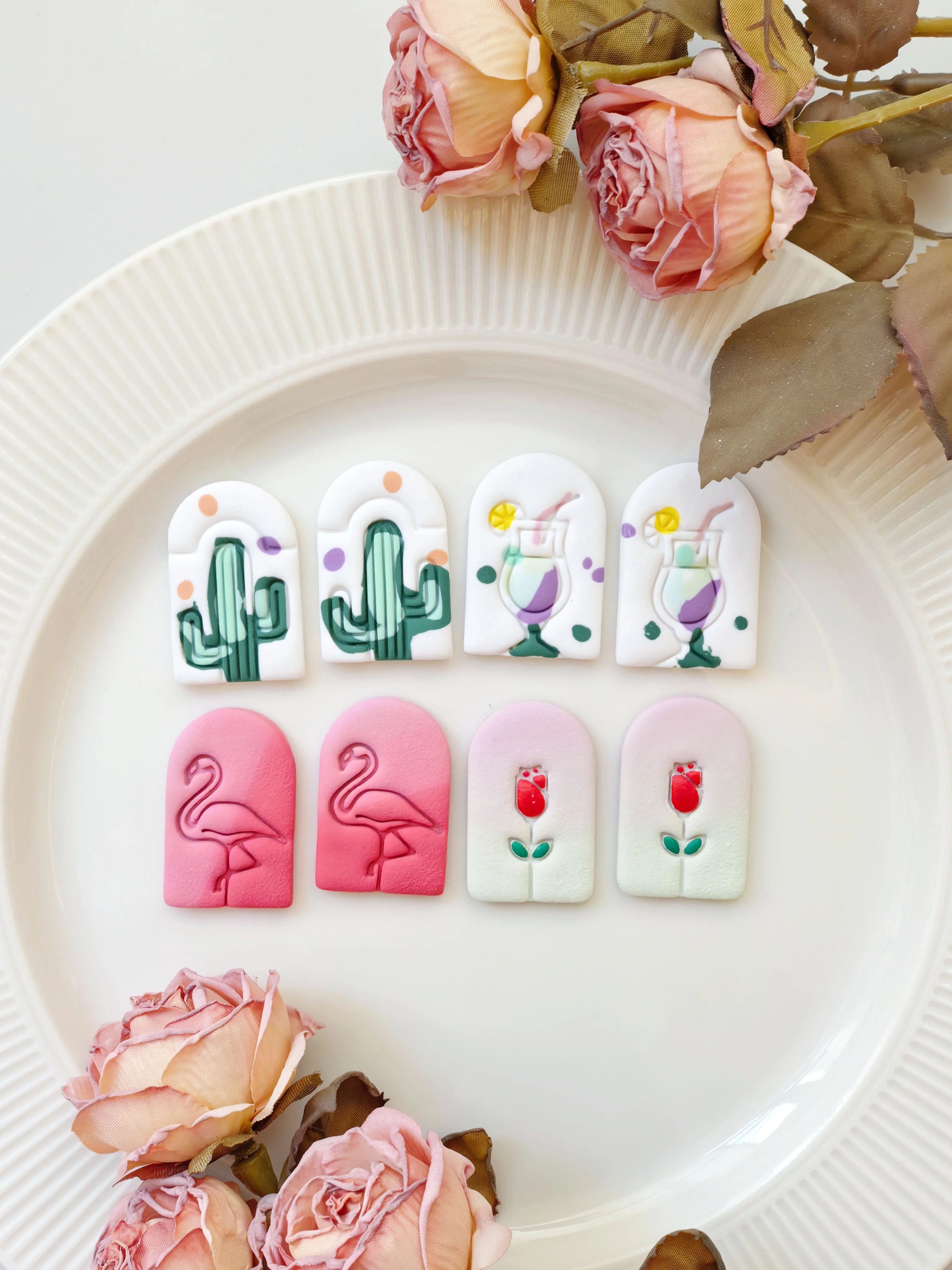 Arch Tropic Flamingo Cactus Tulip Soft Ceramic Earring Mold Polymer Clay Cutter DIY Handmade Jewelry Pendant Cutting Tool