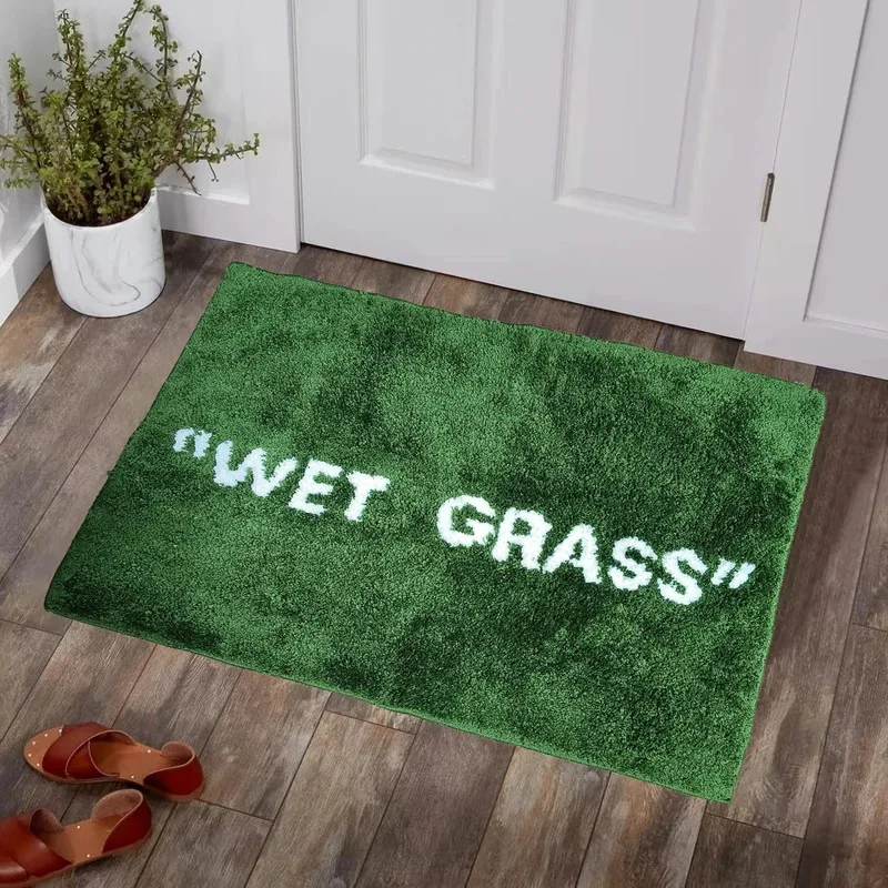 VIKAMA Fashionable Trend Wet Grass Doormat Plush Soft Carpet Green Grass Pile Soft Mat Living Room Bedside Carpet