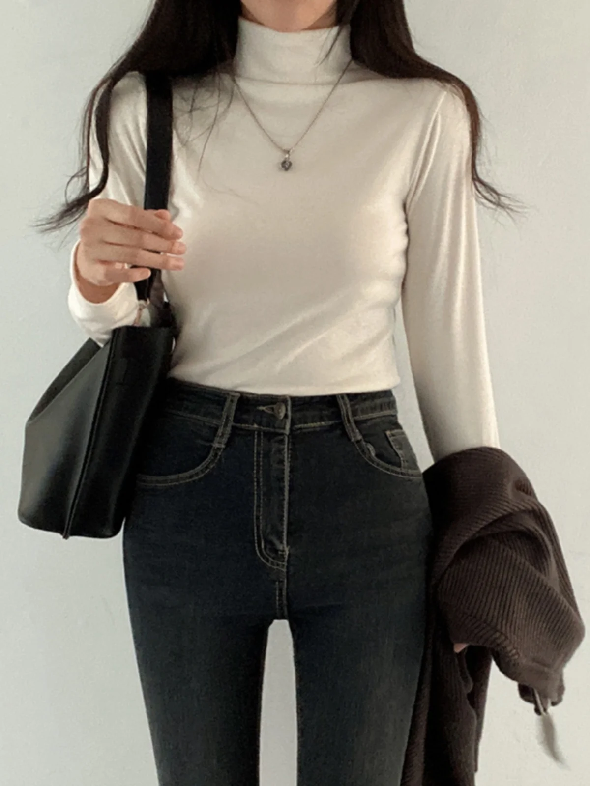 

Women's Long Sve T-irt Chic Winter Thiened Fce f High Collar Warm Base Layer Long irt Korean Sle Slim Fit