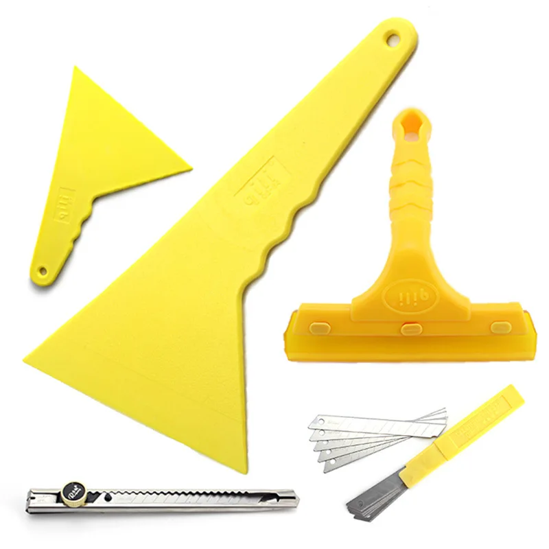 Professional 5-Piece Car Window Tint Tool Kit, Includes Triangle Scraper, Hard Card Holder, Rubber Squeegee & Utility Knife 5S