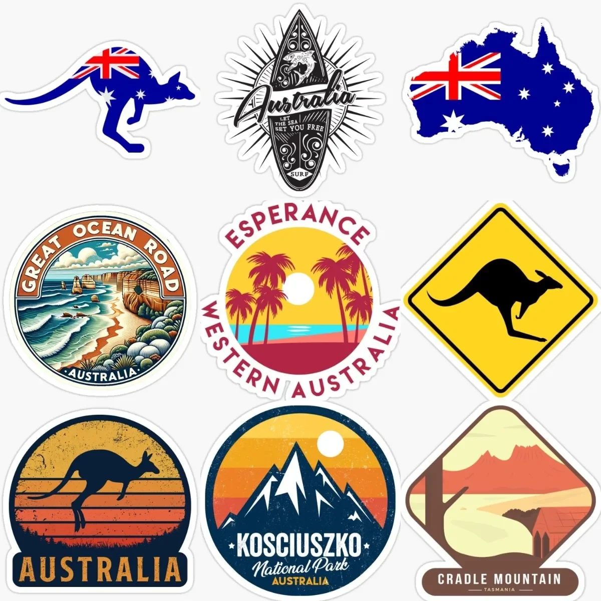 

Creative AUS Australia Flag Map Emblem Kangaroo PVC Sticker for Decorate Fridge Wall Car Van Bicycle Window Decal Accessories
