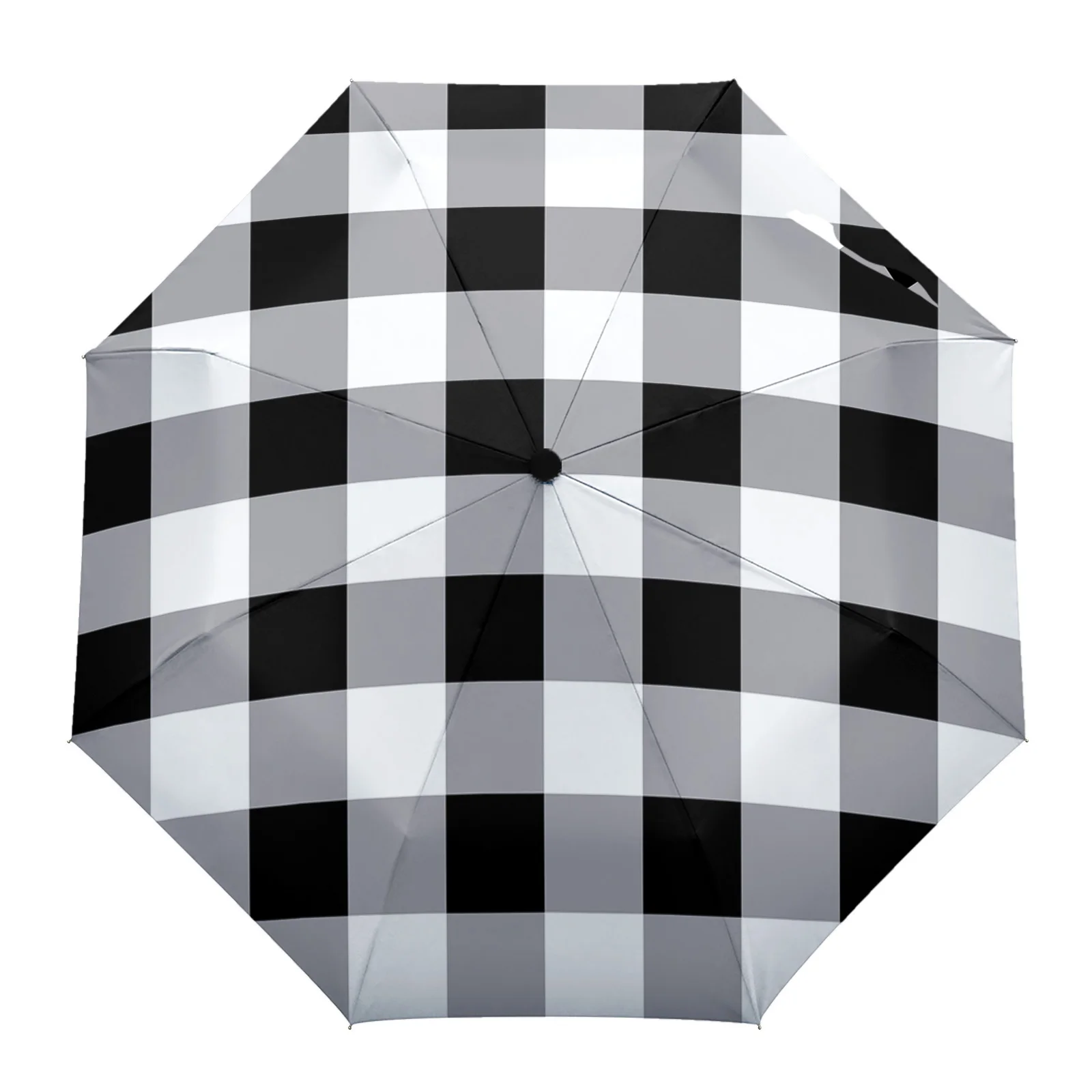 Black And White Plaid Country Fully-automatic Outdoor Umbrella Eight Strands Foldable Umbrella Sunny and Rainy Umbrella