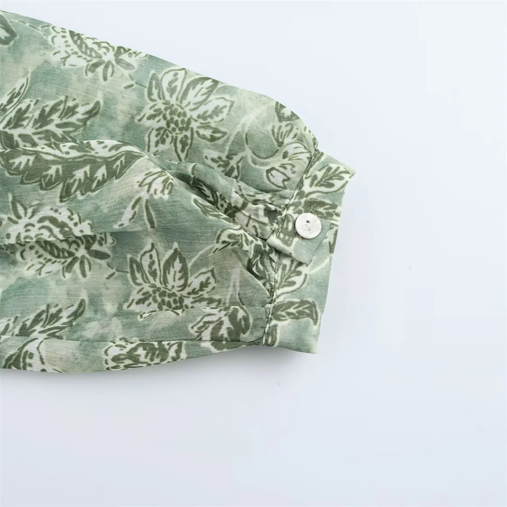 قميص نسائي مطبوع بطبقات مزخرفة مع زخرفة بأربطة لملابس نسائية جديدة للربيع والصيف