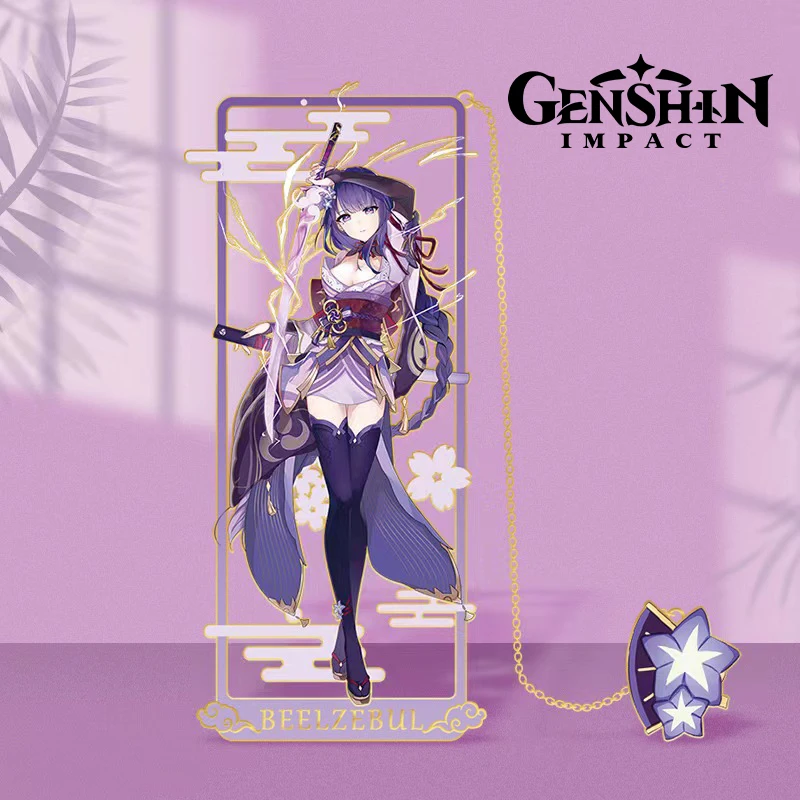 9Cm X 5Cm Genshin Impact Raiden Shogun Beeldzebul Uitgehold Metalen Bladwijzer Anime Briefpapier Premium Stijl Geschenken Hanger Speelgoed