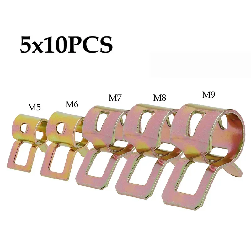 50pcs 5/6/7/8/9mm Fastener ฤดูใบไม้ผลิคลิป Clamps สําหรับการใช้น้ําท่อท่อ Air Tube Reusable ท่อคลิปท่อบ้าน