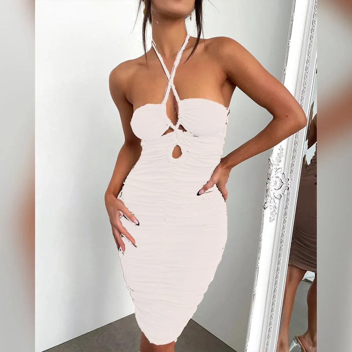 2025 신상 레이스업 여성 의류 중장기 섹시 백리스 플리츠 드레스 베스티도 플러스 사이즈 9XL 8XL 7XL 6XL XXXXXL