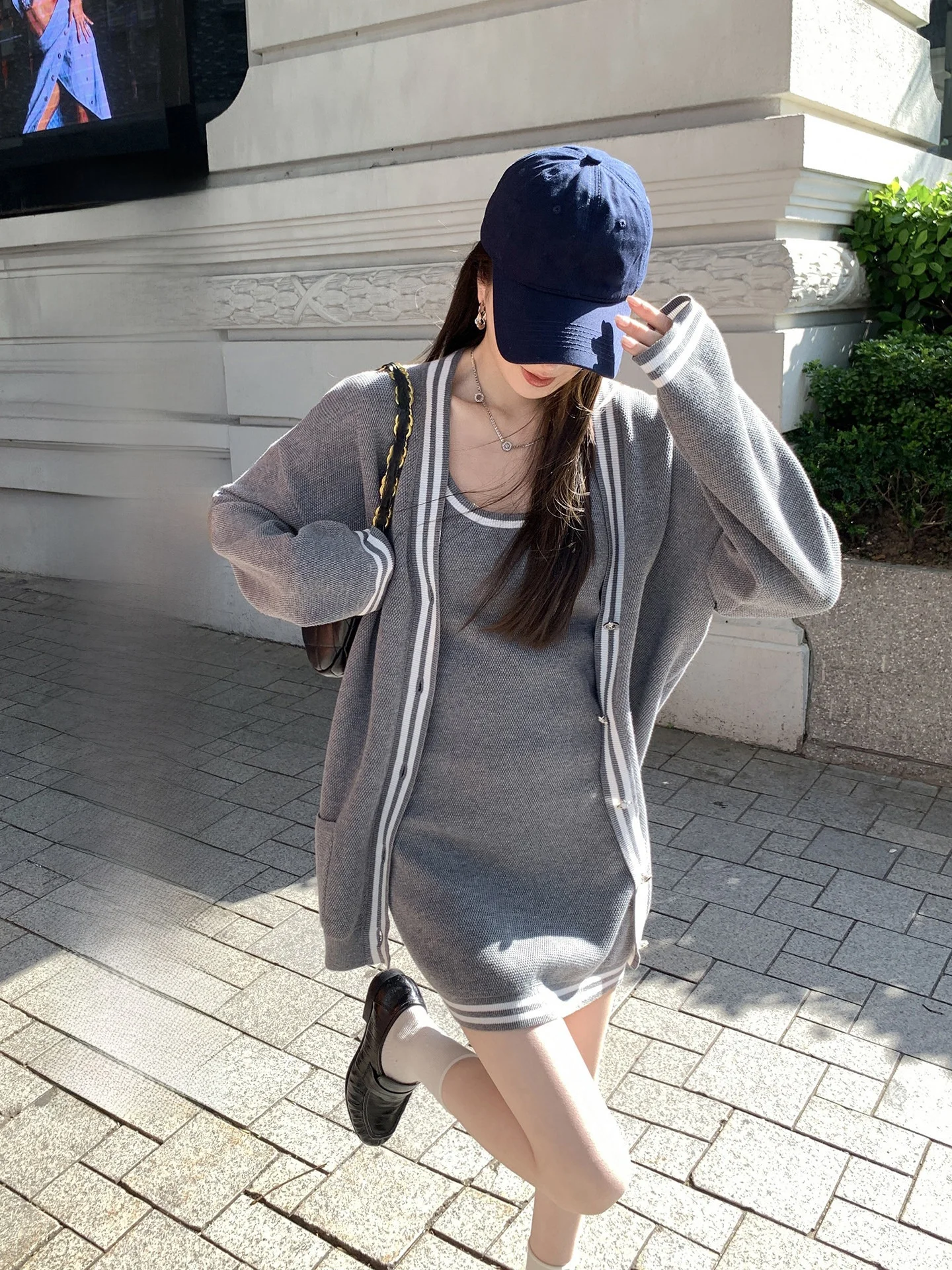 

Summer Poem Cotton Gauze Knitted Set Women's College Style Slim Fit Vest Dress Loose Simple Open Cardigan Casual Fashion Set