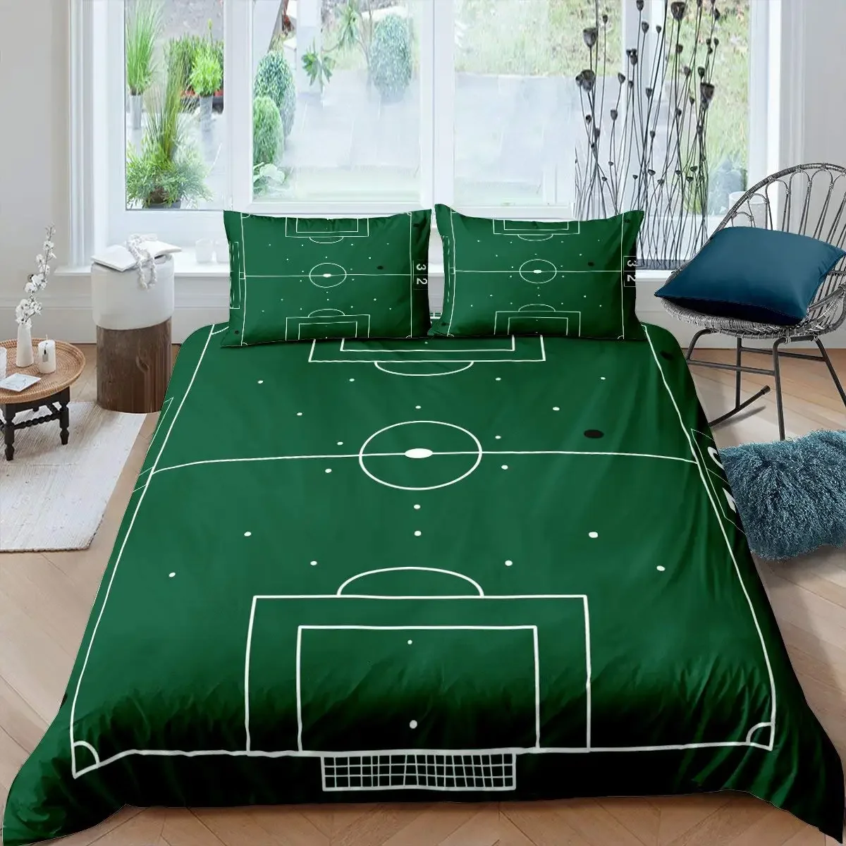 3PCS Single-sided Green Football Field Printed Comforter Bedding Sets Comfortable Bedspreads Comforter Duvet King Bedding Gift