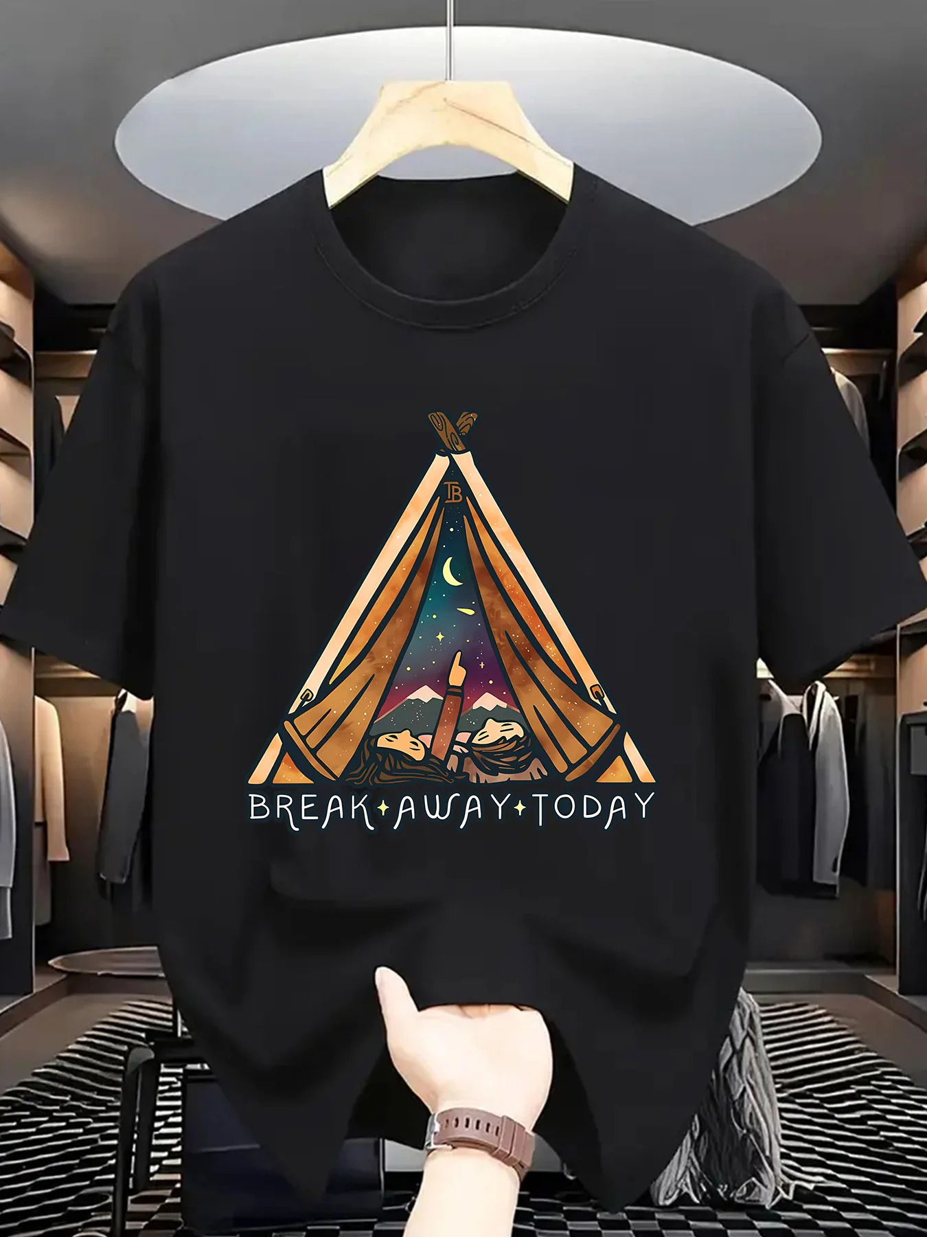 เสื้อยืดแขนสั้นผ้าฝ้ายพิมพ์ลายด้านเดียวผู้ชายแฟชั่นเสื้อยืดลำลองพิมพ์ลาย Let It Go Today