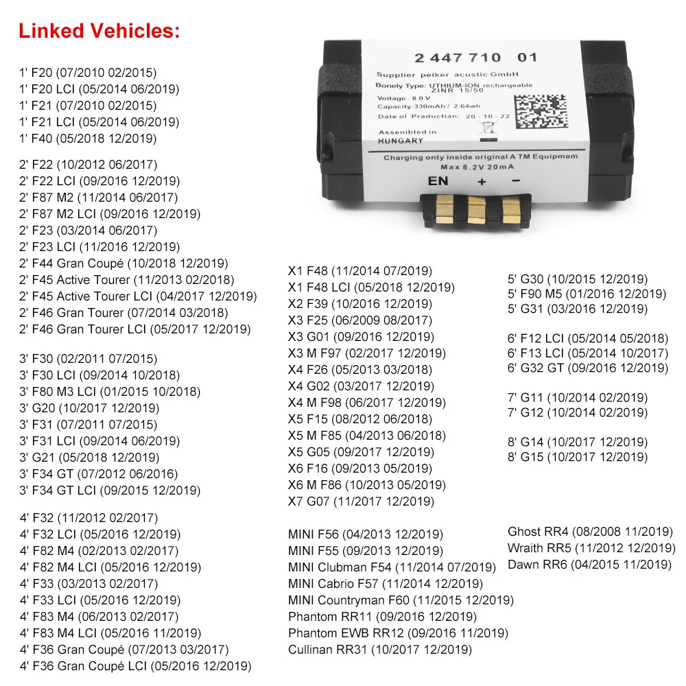 1-10pcs 84102447710 2447710 244771001 8V 330mAh for BMW F20 F30 F31 G20 G21 G30,2447710 SOS TCB Emergency integrated circuit